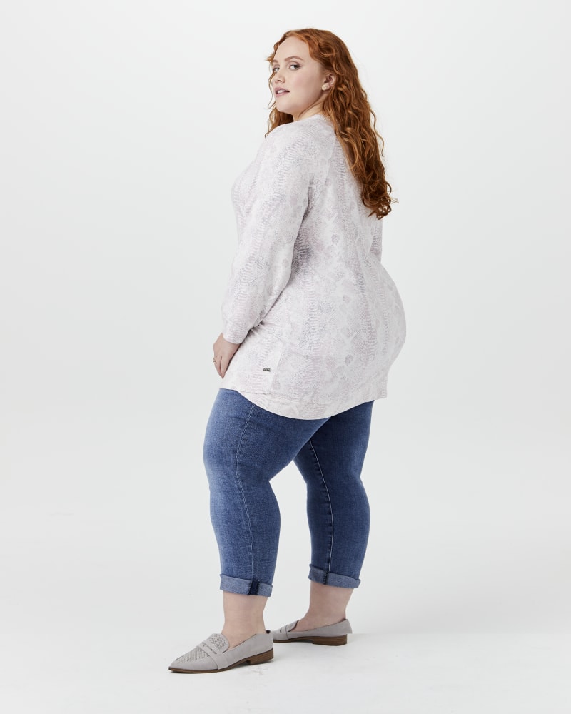 Plus size model with pear body shape wearing Quella Crewneck Pullover by Marc NY | Dia&Co | dia_product_style_image_id:147069